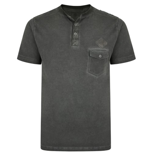 KAM Acid Wash Grandad T-Shirt Charcoal